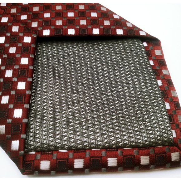 Giorgio Brutini Collezione Men's Tie Maroon Silver Geometric Diamond Print Ties - Picture 8 of 11